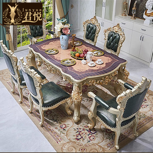 别墅实木方桌大理石长桌餐桌组合餐厅家具方形饭桌 美式 餐桌 欧式