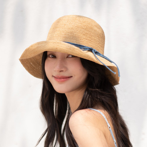 疯帽子拉菲草蝴蝶结防晒草帽女