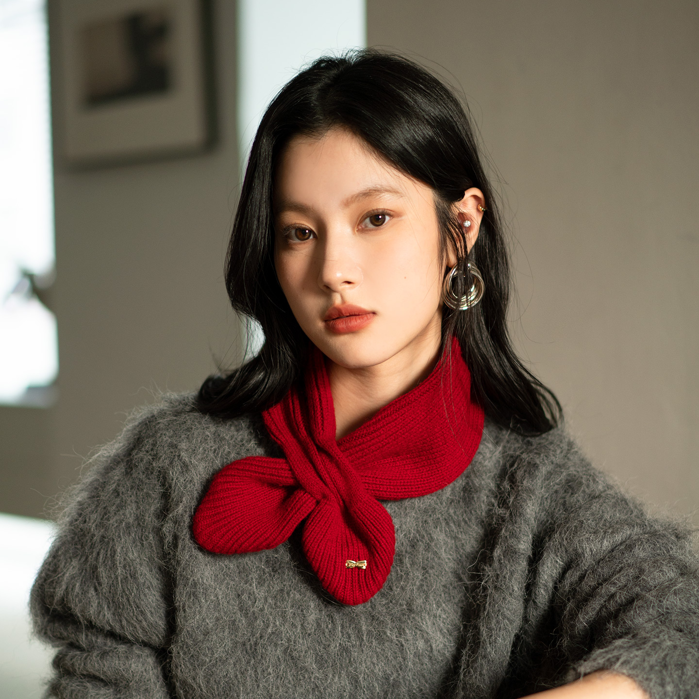 疯帽子甜甜蝴蝶结纯羊毛小围脖