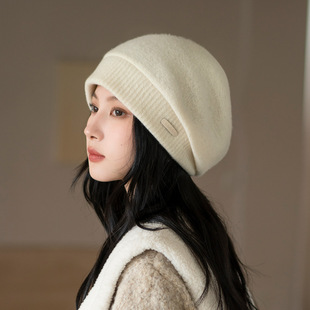 疯帽子 纯羊毛帽子女秋冬休闲百搭显脸小堆堆帽保暖针织毛线帽25