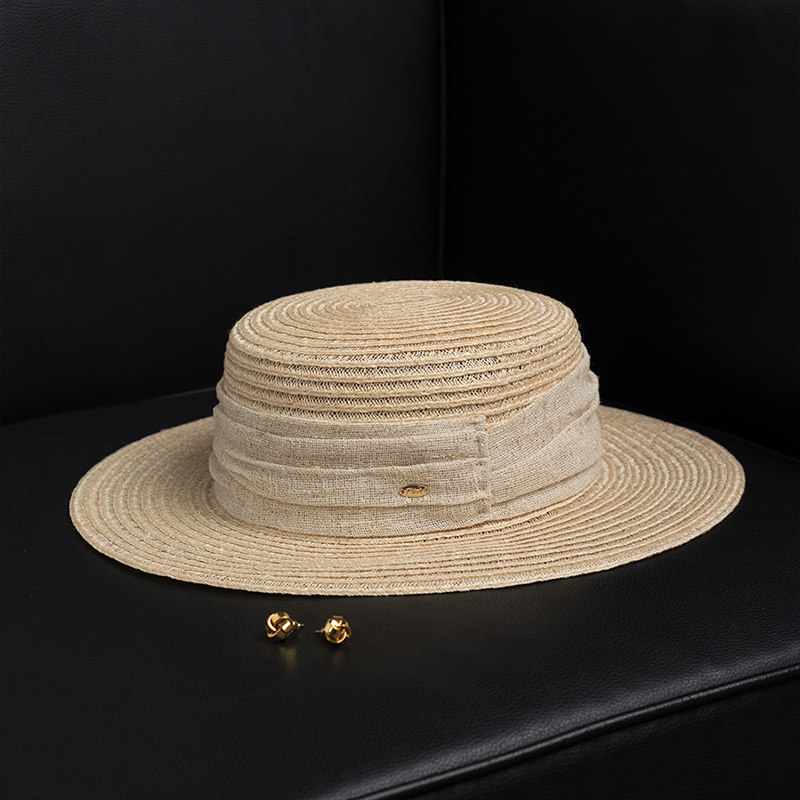 疯帽子 进口菲律宾麻遮阳帽女透气草帽子亚麻布平顶帽26春夏新