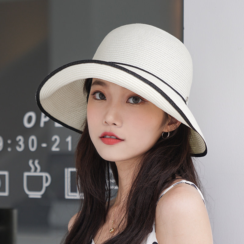 疯帽子 春夏白色草帽赫本风防晒遮阳太阳帽渔夫帽海边度假大头围