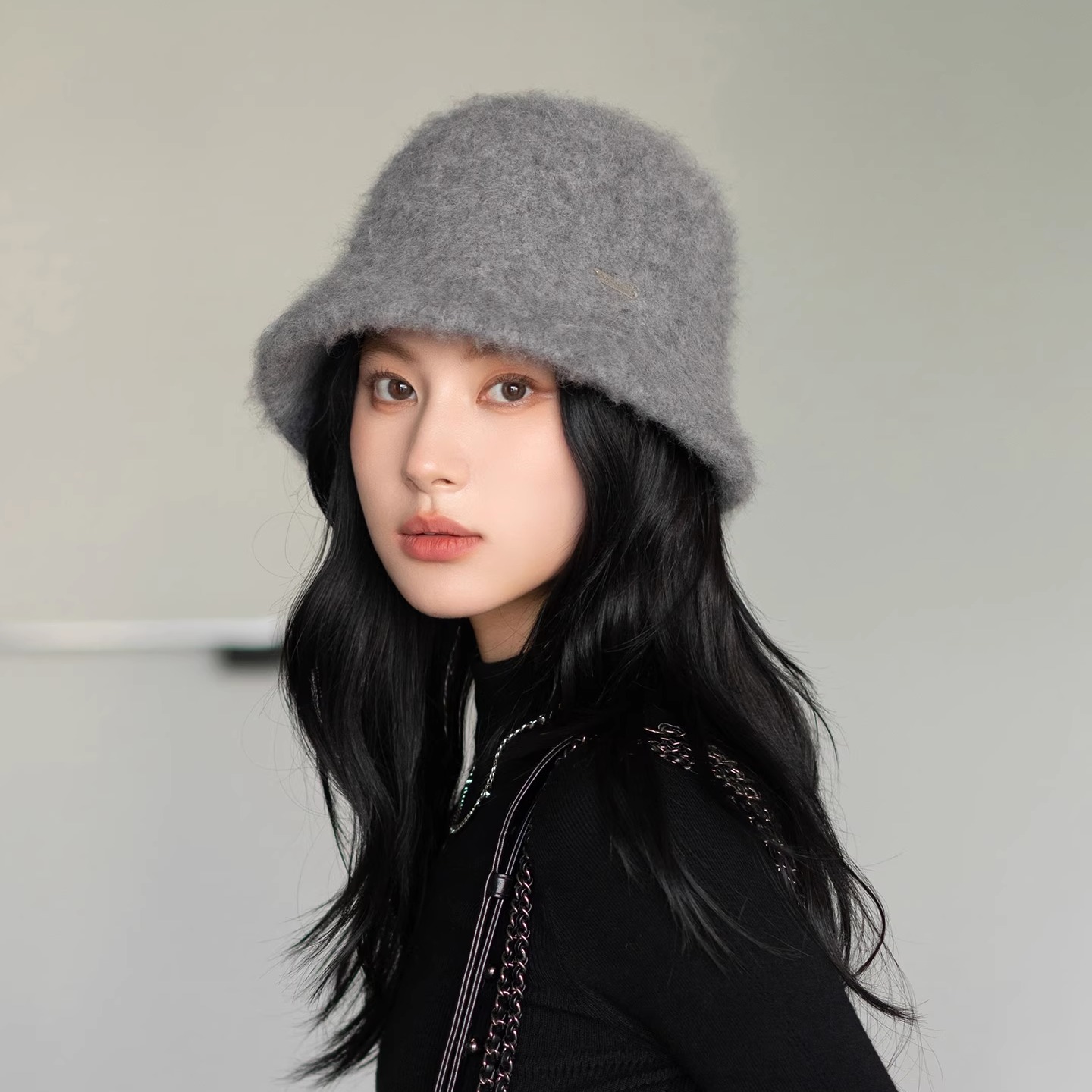 毛茸茸兔毛小盆帽下雪出片