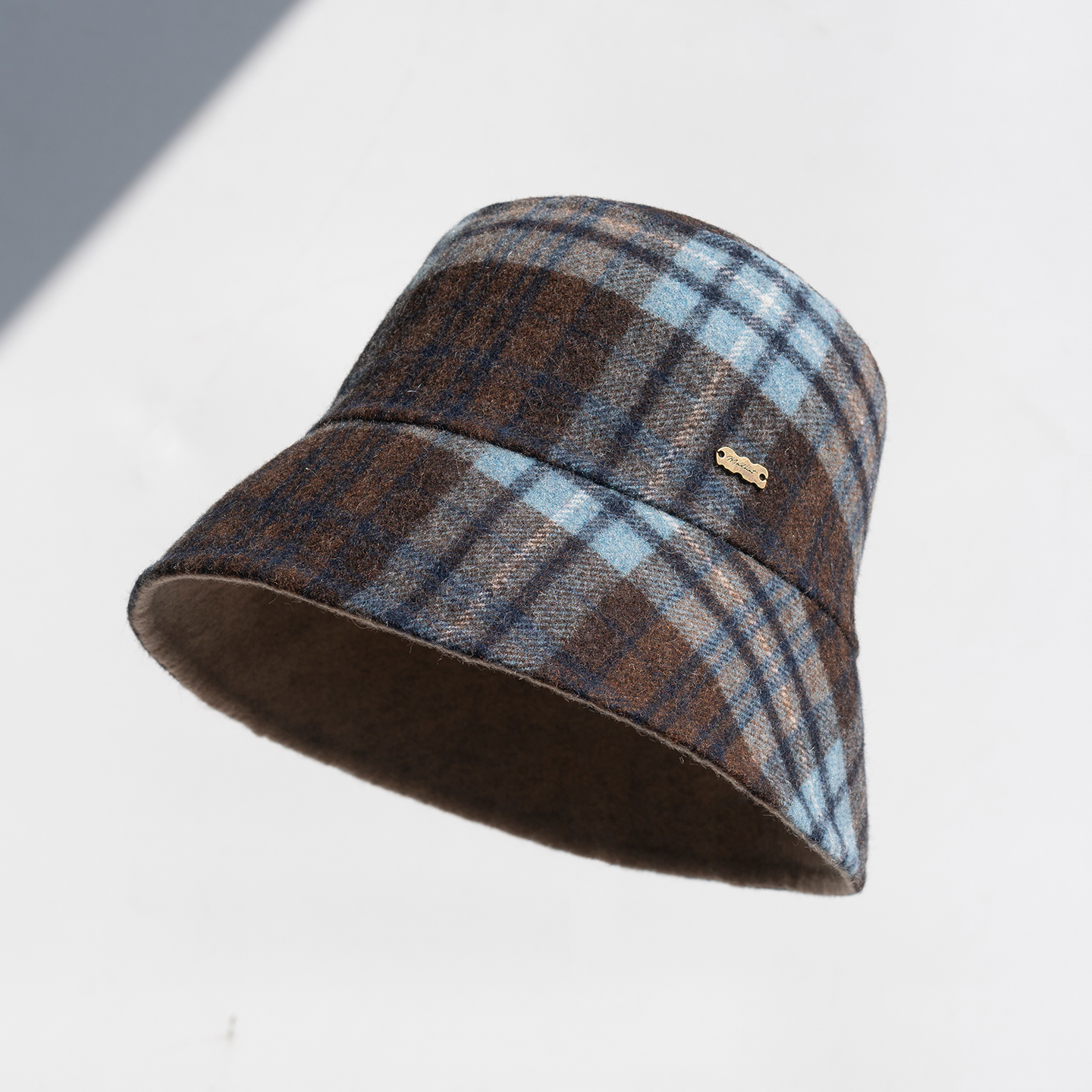 疯帽子复古格纹羊毛双面戴渔夫帽