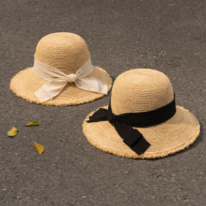 疯帽子 法式拉菲草渔夫帽子女 春夏防晒逛街草帽 蝴蝶结太阳帽 26