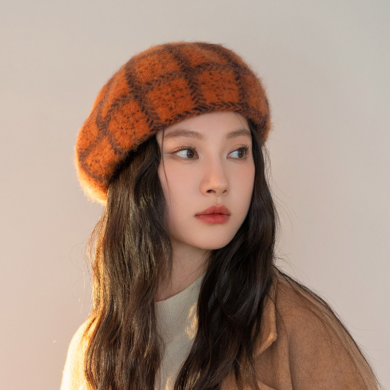 疯帽子贝雷帽女毛茸茸兔毛冬