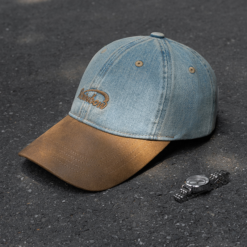 疯帽子 复古时尚水洗牛仔棒球帽韩版拼接刺绣鸭舌帽潮秋季