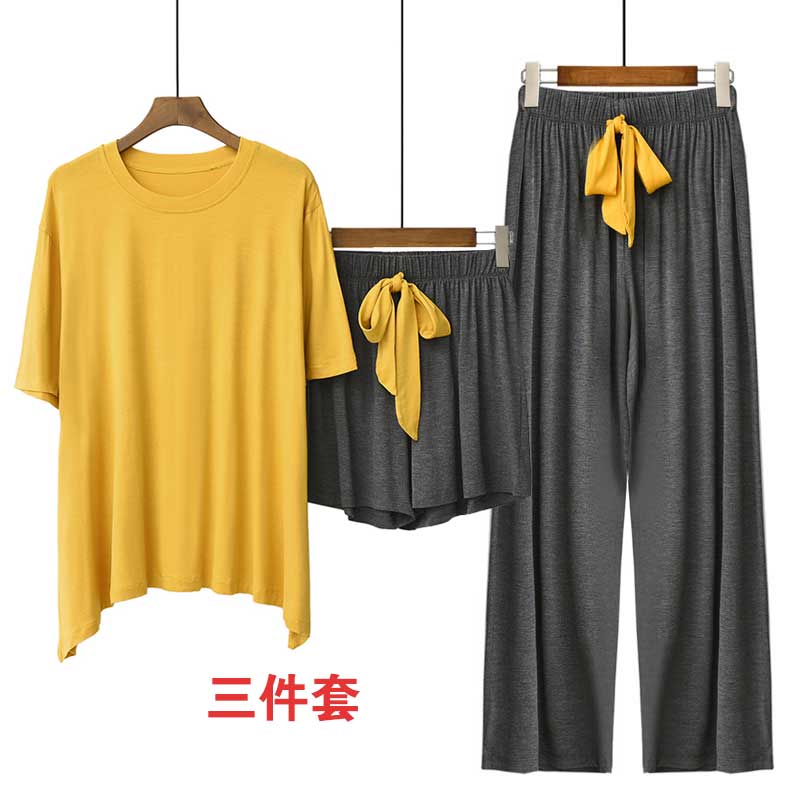 莫代尔短袖短裤三件大码家居服