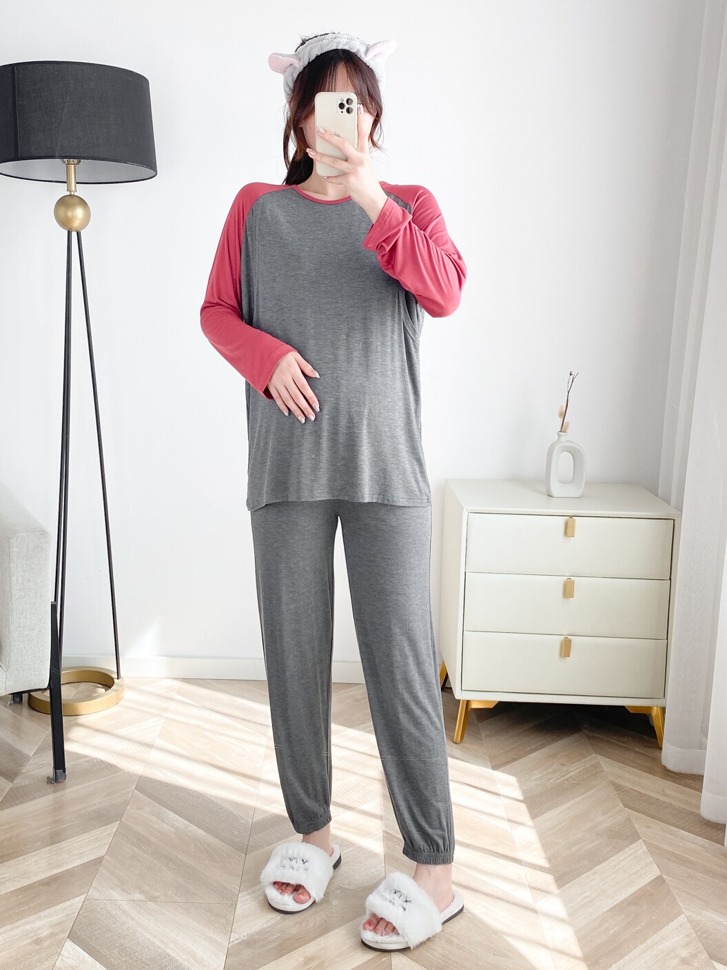 감금 의류 모달 출산 잠옷 얇은 섹션 산후 모유 수유 임신 산모 모유 수유 세트 봄 가을 여름 집