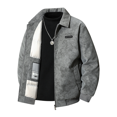 拼驼休闲风翻领羽绒服男加厚保暖宽松外套2025冬季新款夹克潮流