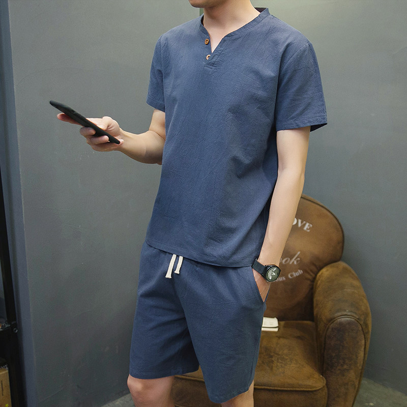 夏季套装男士短袖男t恤潮新款衣服半袖打底衫体恤修身两件套