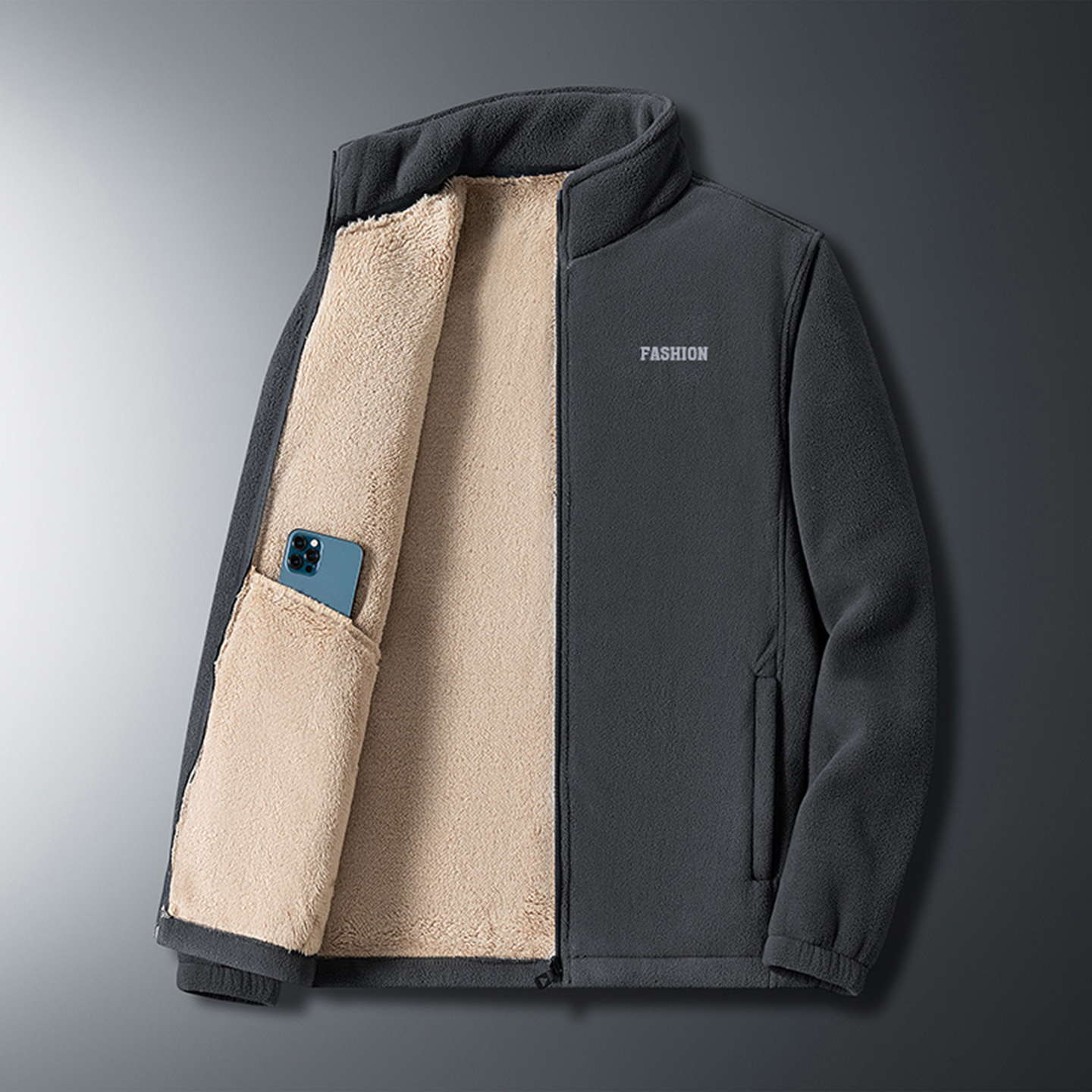 新款中老年男装爸爸装摇粒绒夹克加绒加厚立领外套春秋季抓绒衣潮