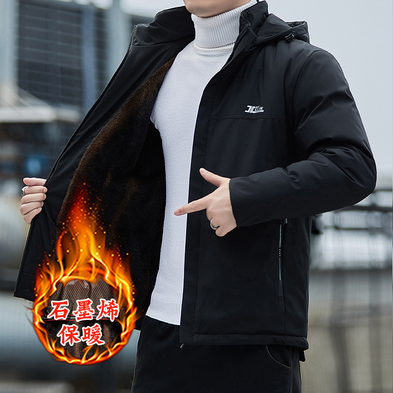 中年加绒加厚棉衣男宽松加绒加厚
