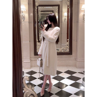 系帶收腰圓領(lǐng)氣質(zhì)皮草外套女冬季 DFAY 安妮白 紫金水貂大衣中長款