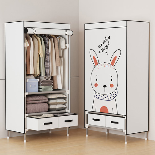 单人现代简约防尘带抽屉布艺衣柜