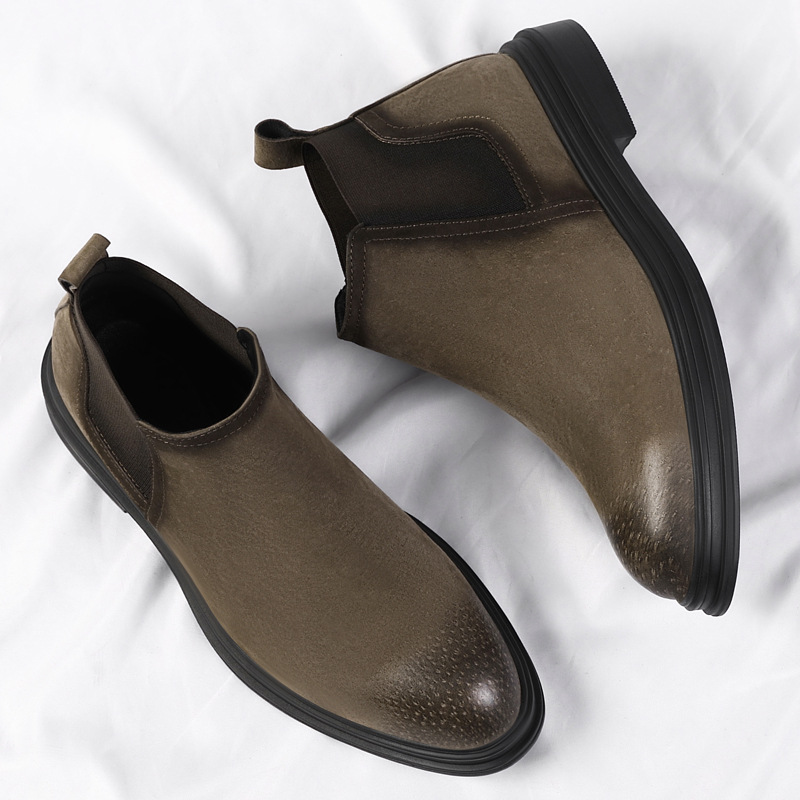 秋冬新款切尔西靴男高帮磨砂皮鞋男一脚蹬套筒短靴复古休闲马丁靴