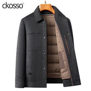 双面羊绒大衣男士短款翻领羽绒服内胆可脱卸夹克冬新款羊毛呢外套