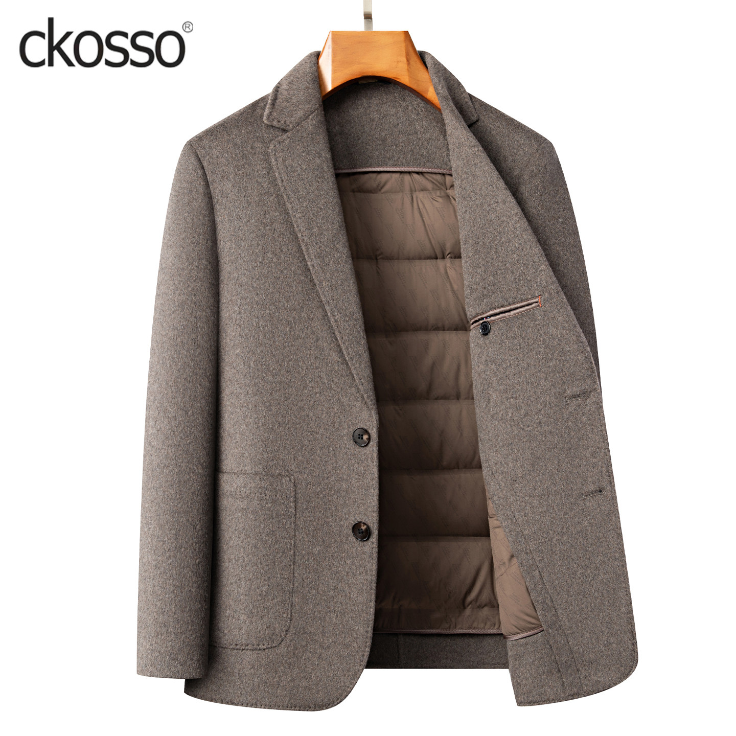 双面羊绒大衣男士常规西装领羽绒服内胆男装西服冬季保暖毛呢外套