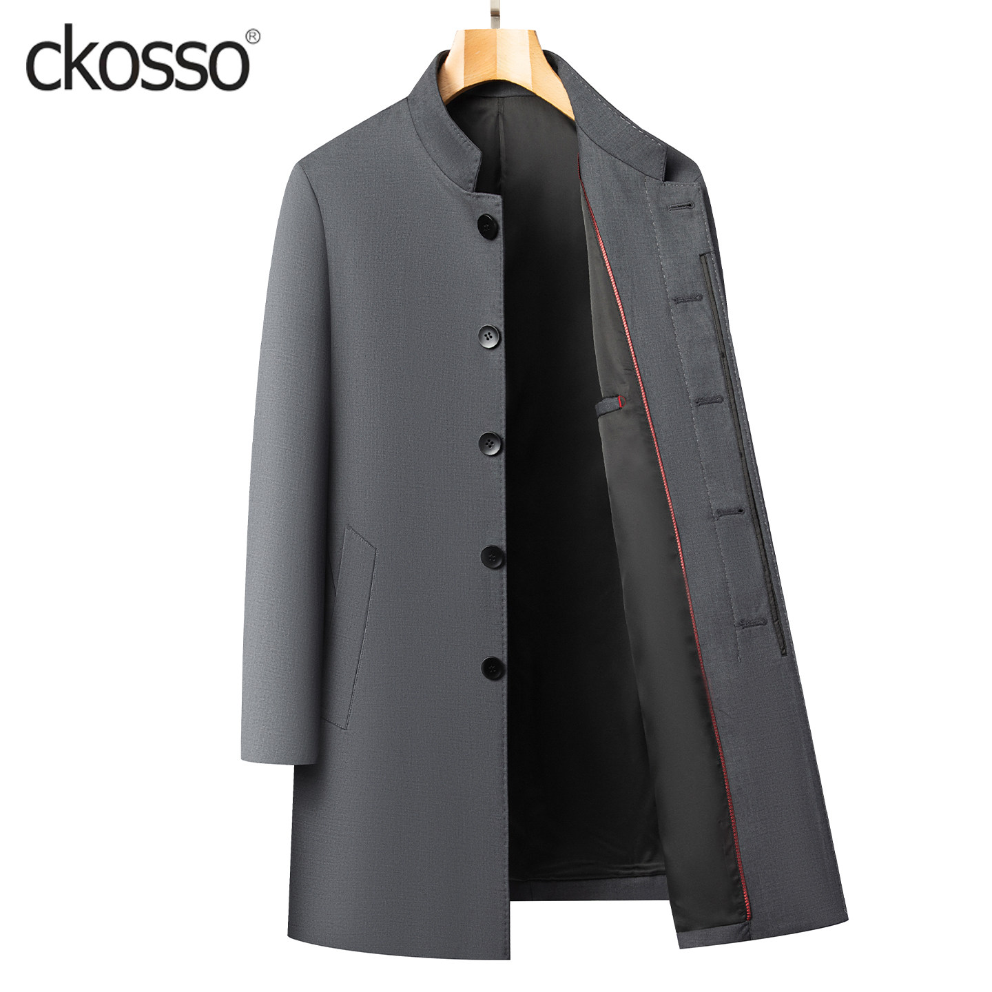 中山装行政大衣男士中长款立领品质中年男装2025新款商务风衣外套,男装,风衣,淘宝优惠券,粉丝福利购,淘宝优惠卷