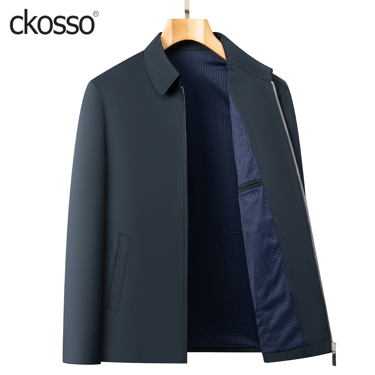 中年男装外套常规款翻领拉链纯色通勤百搭2026新款商务行政夹克衫