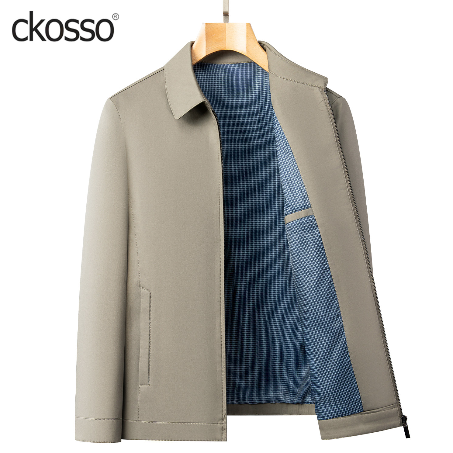 商务休闲男装夹克常规翻领拉链简约通勤2026春秋新款高档纯棉外套