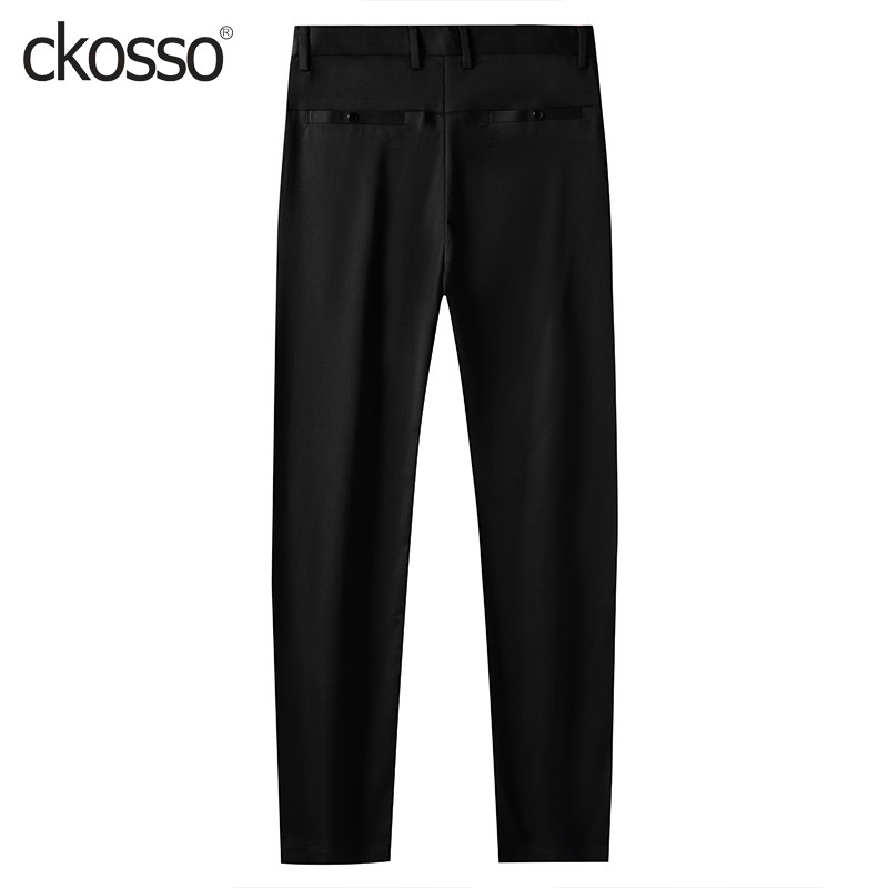 桑蚕丝西裤男士黑色薄款微弹透气修身直筒长裤子夏新款高端休闲裤