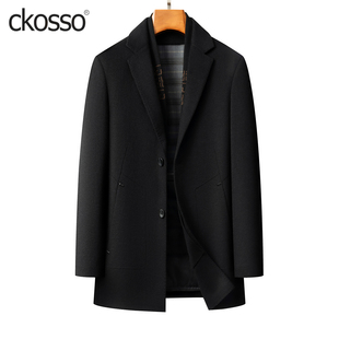羊毛呢西装外套男士常规围巾领羽绒内胆可脱卸冬季新款双面绒大衣