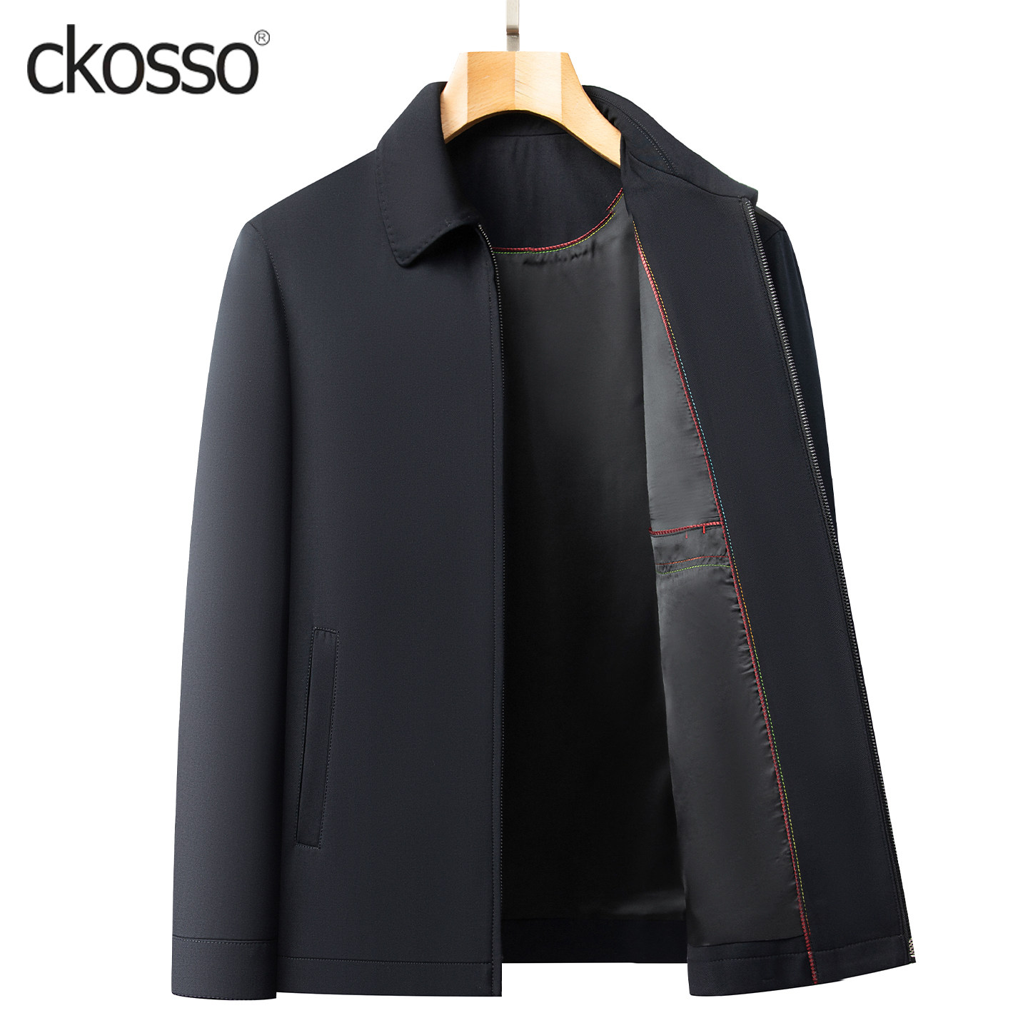 商务行政夹克男士短款翻领拉链纯色加大码2025年新款上班公务外套