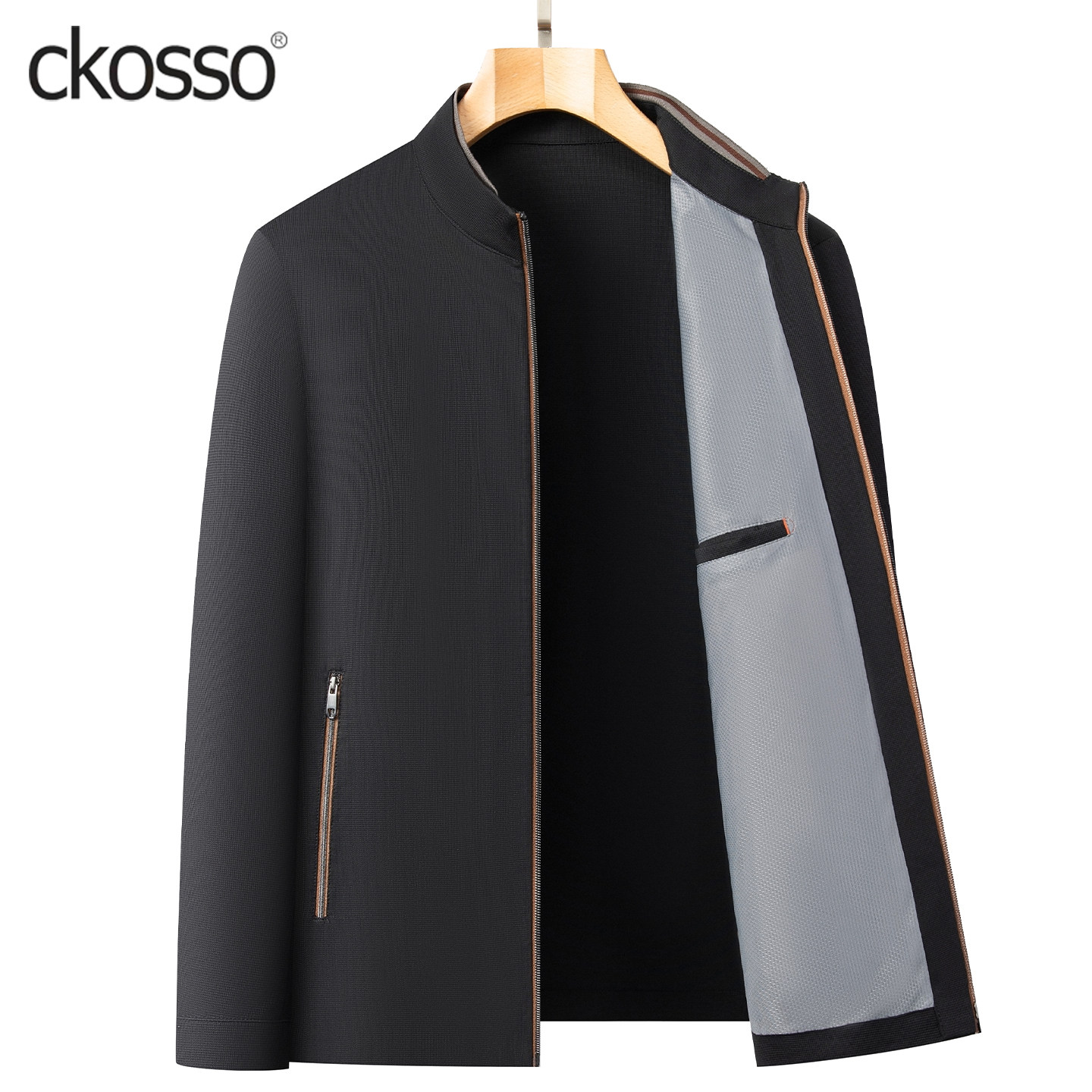 商务休闲夹克短款立领纯色拉链通勤百搭男装2025年高端品质外套