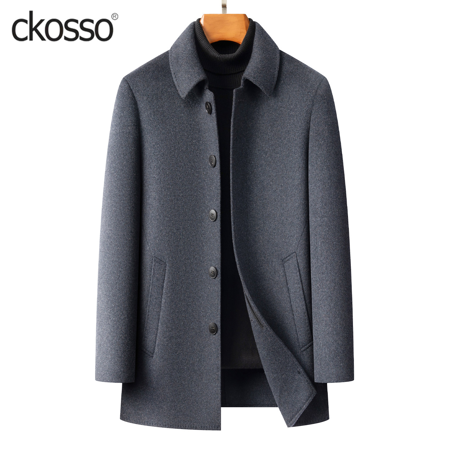 羊毛绒大衣男士常规翻领扣子商务休闲行政夹克冬季新款外套双面呢