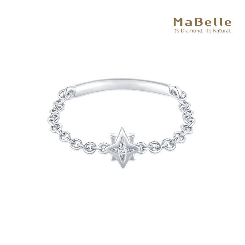 MaBelle/玛贝尔星月浪漫系列 18K白金 星星款钻石尾戒 很Q很可爱