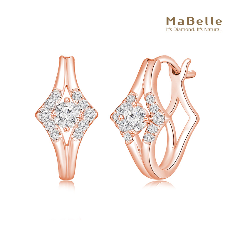 MaBelle/玛贝尔18K红金 圈式钻石耳钉一对 主石一对22分旁石14分 珠宝/钻石/翡翠/黄金 耳饰 原图主图