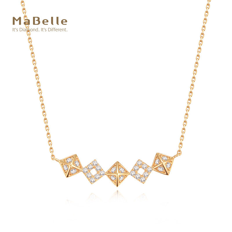 mabelle/玛贝尔18k白金/黄金  时尚方格钻石项链 项链长度42.5cm