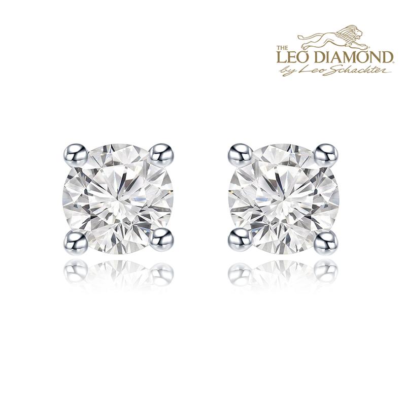 The Leo Diamond® 18K白金 单颗粒四爪镶钻石耳钉 简约大方