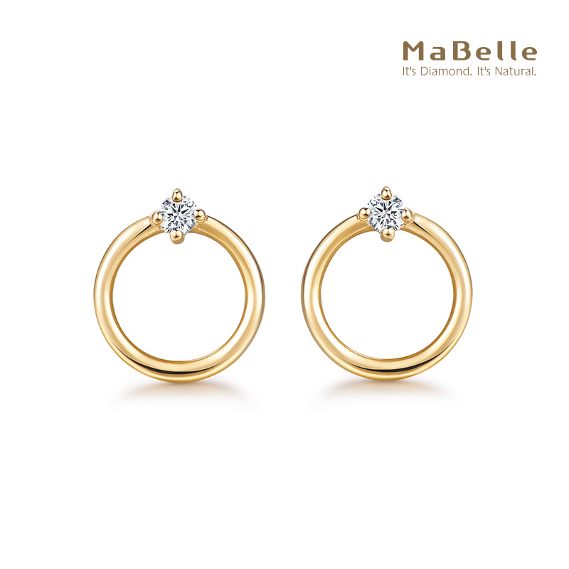 玛贝尔18K黄金单颗粒钻石耳钉