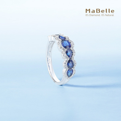 MaBelle/玛贝尔18K白金 蓝宝石拼镶钻石戒指  蓝宝石合计1.49克拉