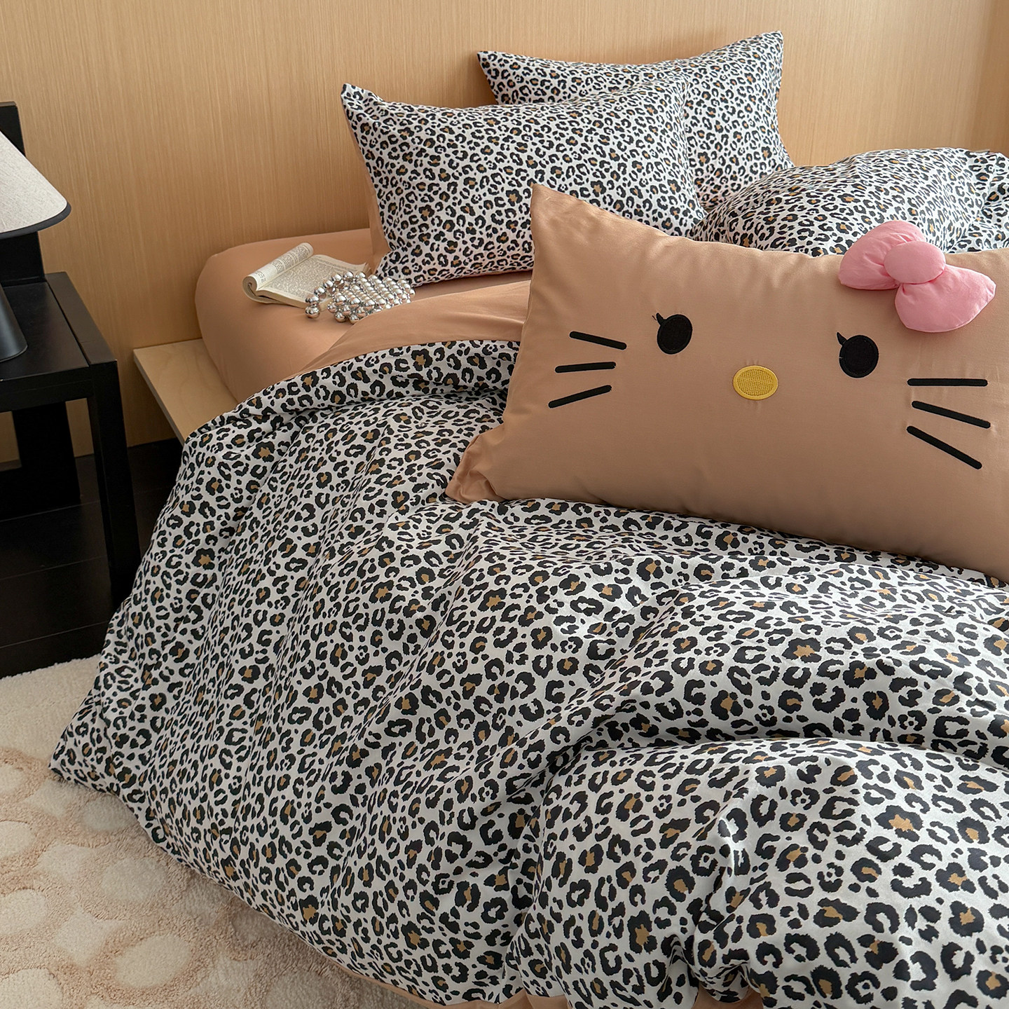 新款豹纹猫咪全棉床上四件套纯棉1.5m1.8公寓简约被套床单三件套