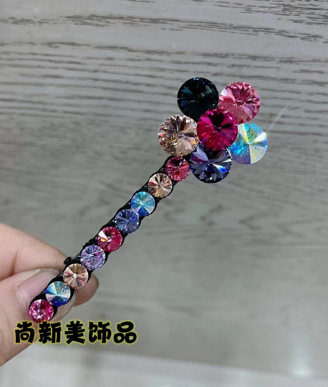 原创设计韩国东大门施华水晶奢华樱花边夹鸭嘴夹时尚边夹碎发夹子
