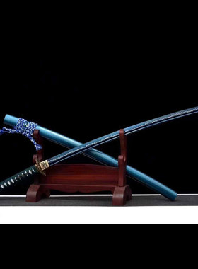 精品手工传统日式武士道太刀蓝色龙纹装饰冷兵器古剑未开刃