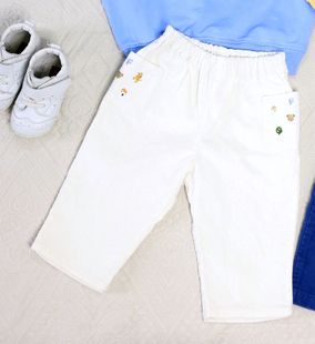 FAMILIAR儿童长裤 百搭洋气休闲裤男女宝宝全棉刺绣翻边裤子