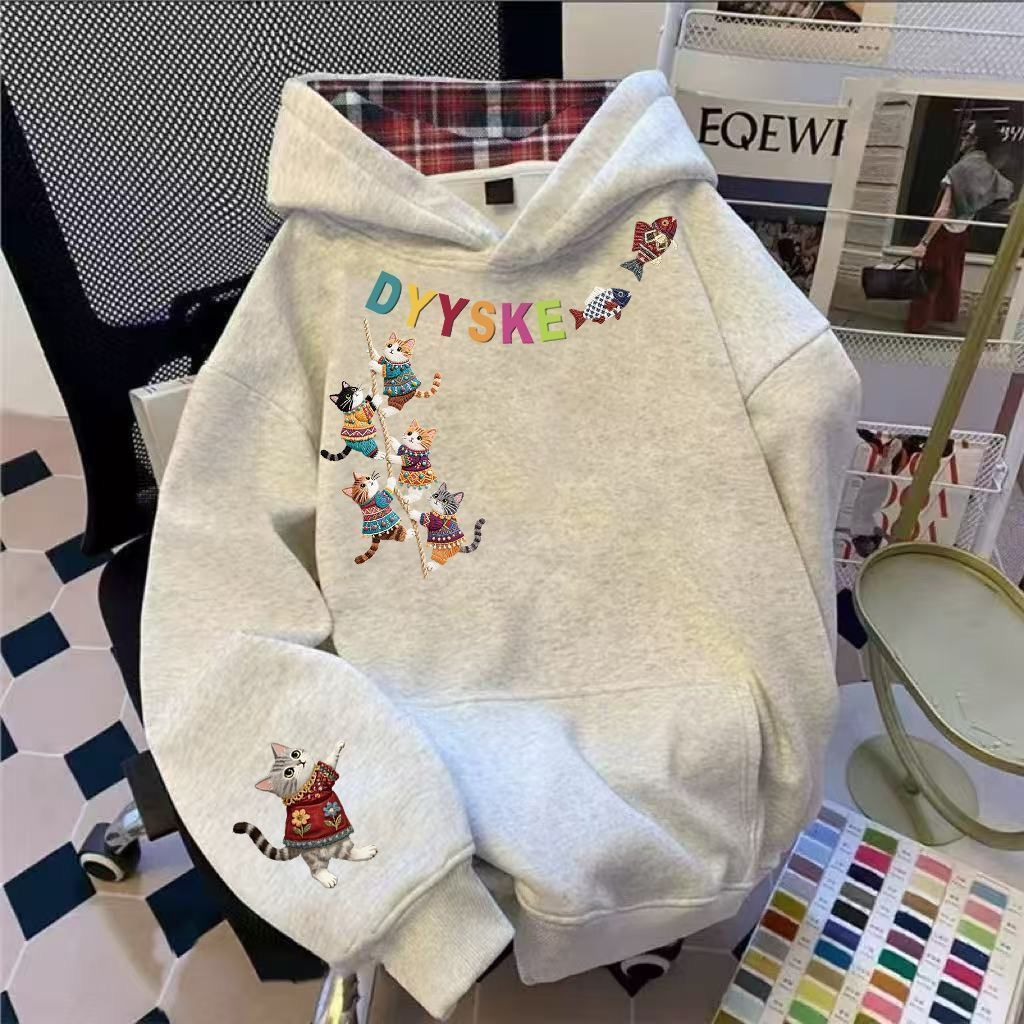 重磅拼接格子连帽卫衣男秋冬款多巴胺设计感宽松加绒加厚上衣潮流