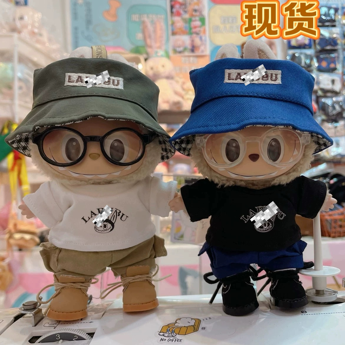 拉布布17cm娃衣休闲白T套装LABUBU换装踏青工装露营风现货包邮