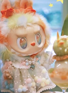 拉布布娃衣38厘米大娃彩虹梦幻蝴蝶结公主裙labubu可穿娃衣连衣裙