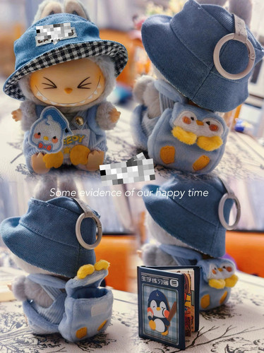 labubu拉布布V1V2搪胶公仔挂件娃娃衣服背带套装17cm盲盒配件现货