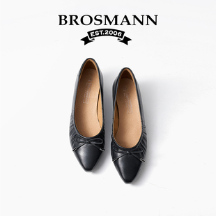 宝舒曼法式真皮尖头浅口单鞋女款2026春季新款女鞋平底鞋子小皮鞋