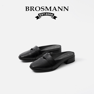 宝舒曼2026夏季新款真皮包头半拖鞋女外穿懒人高级感单鞋法式凉拖