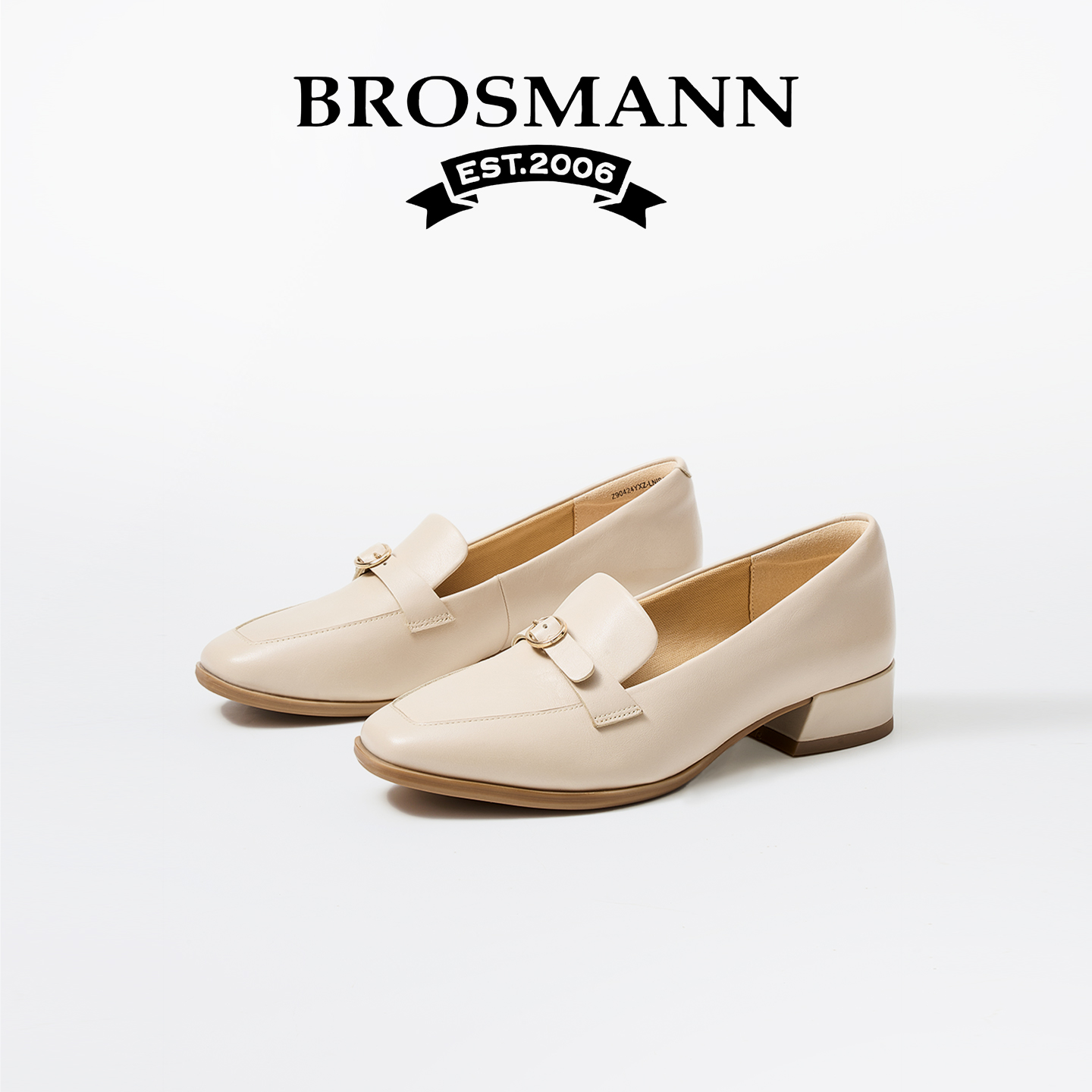 宝舒曼真皮通勤粗跟小皮鞋