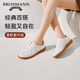 BROSMANN 頭層牛皮豬皮鞋 墊不磨腳防滑軟底小白鞋 寶舒曼2025女鞋