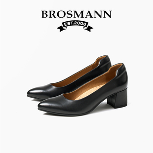 宝舒曼真皮高跟鞋女2026新款粗跟软底职业通勤不累脚女鞋浅口单鞋