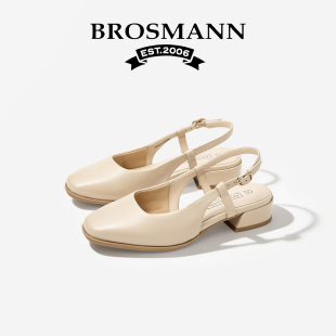 宝舒曼真皮包头凉鞋女款2026夏季新款牛皮法式外穿女士后空凉单鞋